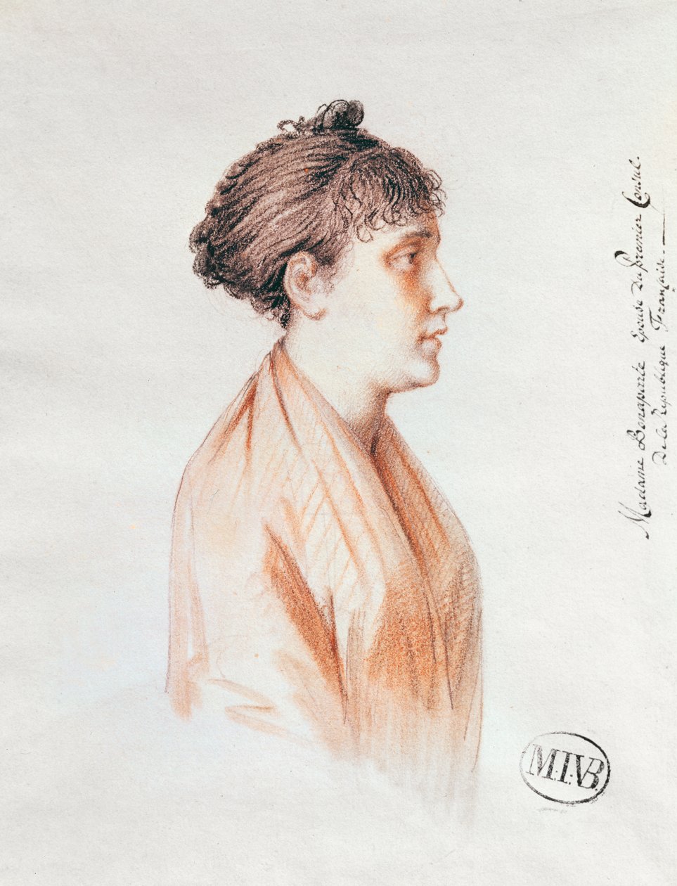 Madame Bonaparte (1763-1814), tutkimus "Ensimmäisen konsulin Bonaparten pääsy Antwerpeniin 18. heinäkuuta 1803" (Versailles) 1803-07 (punainen liitu paperilla) tekijältä Mathieu Ignace van Bree