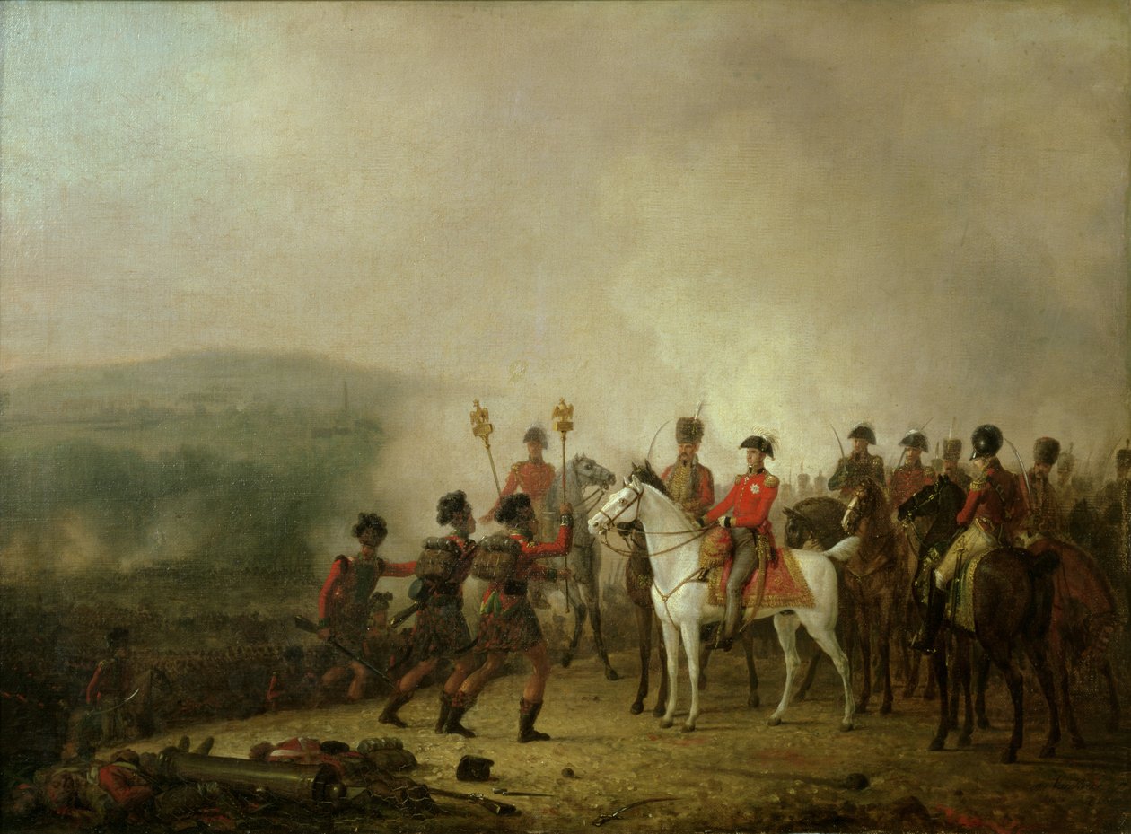 Waterloossa otetut Eagle-standardit palasivat Wellingtoniin, 18. kesäkuuta 1815 tekijältä Mathieu Ignace van Bree