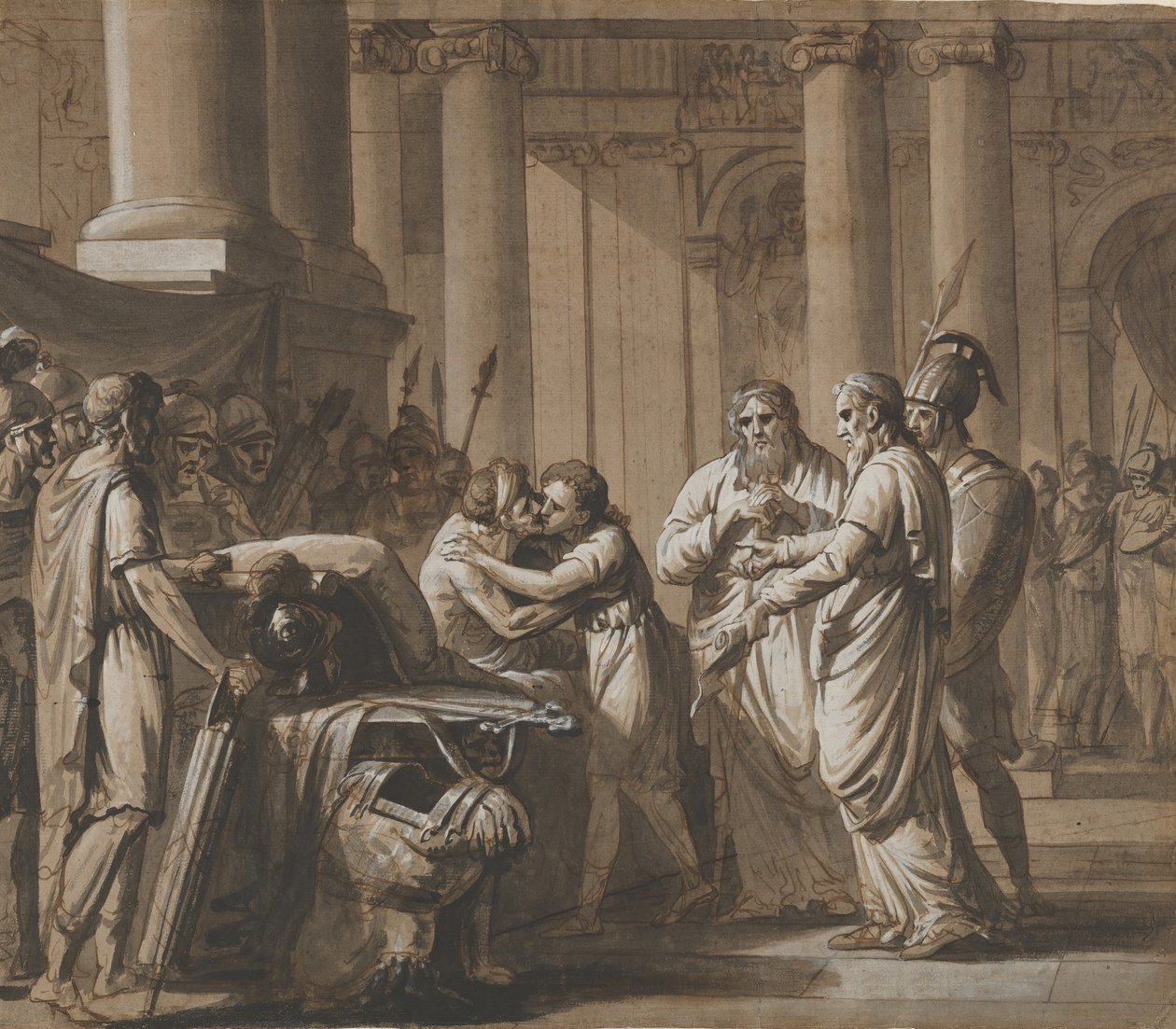 Kohtaus Rooman historiasta, joka kuvaa nuorta, joka saa panssaria kuolleelta..., 1700-luvun loppu - 1800-luvun puoliväli tekijältä Mathieu Van Brée