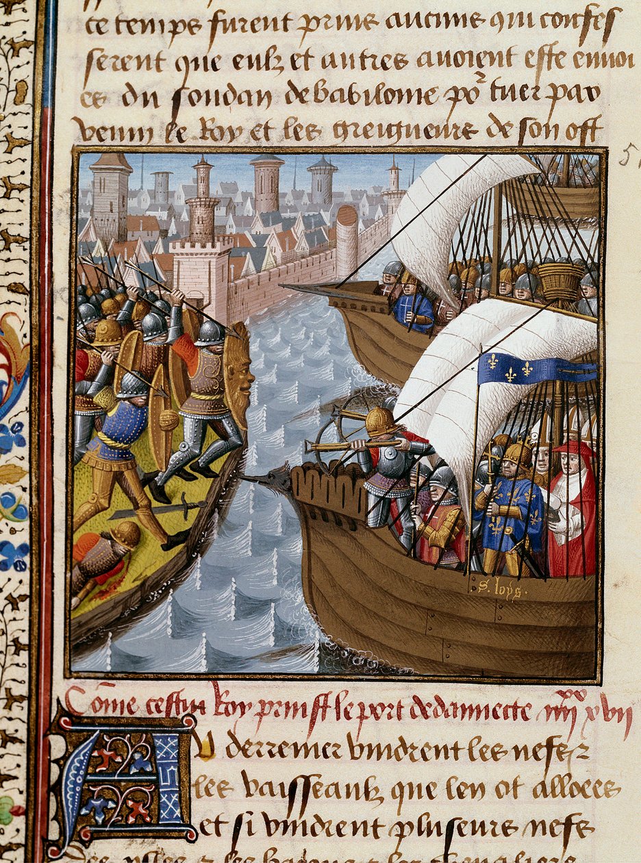 Seitsemäs ristiretki: Kuningas Saint Louis (1214-1270) ja Damiettan piiritykset kesäkuussa 1249 Ala-Egyptissä. Miniatyyri otettu Vincent de Beauvais
