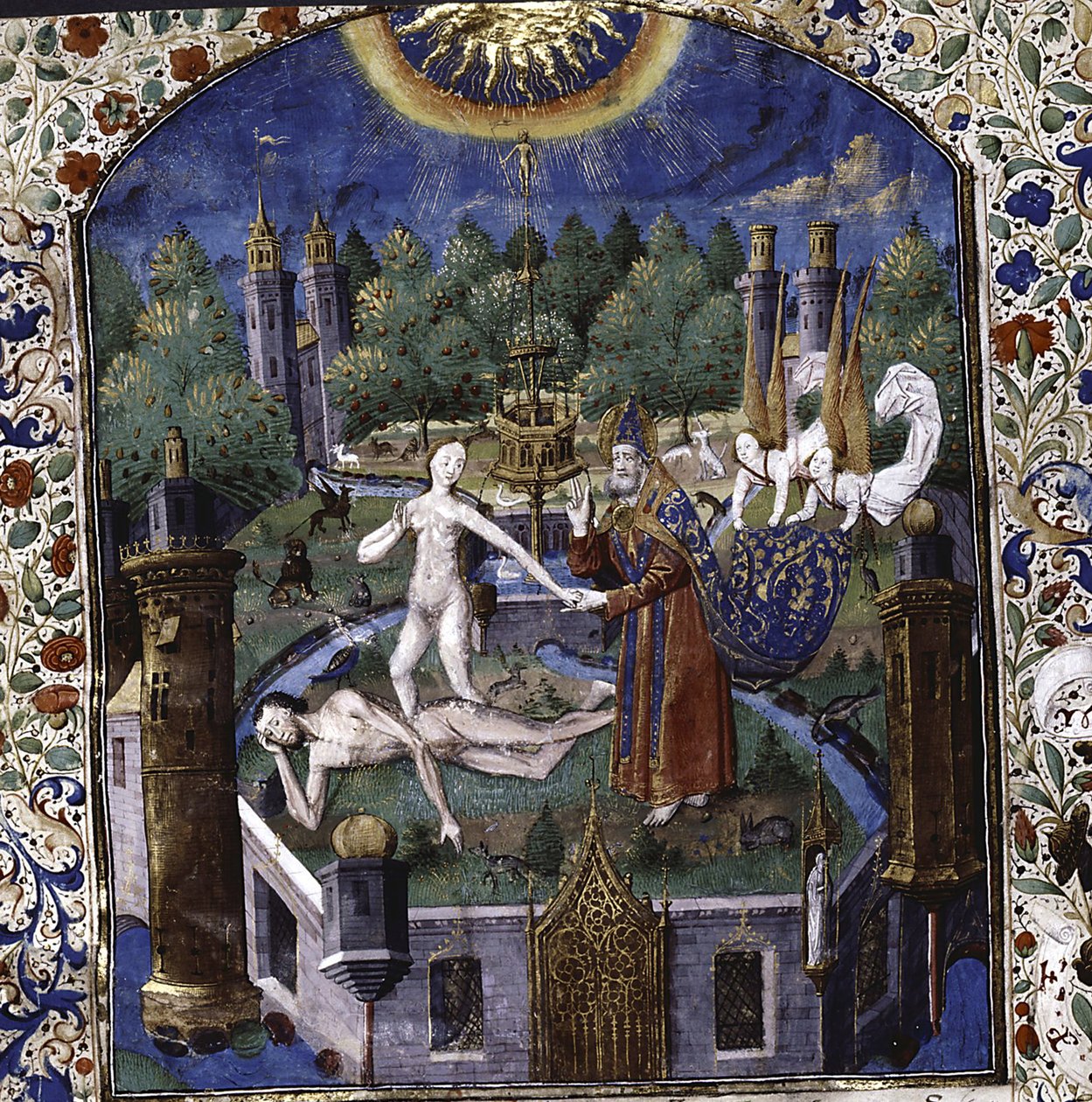 Giovanni Boccaccion, 1450-1475, Eevan luominen nukkuvan Aadamin ruumiista From De cleres et nobles femmes tekijältä Maître François