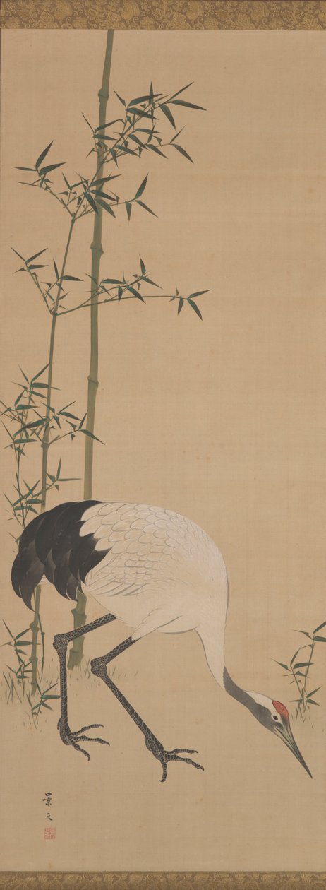 Nosturit, bambu ja mänty, Edo -ajanjakso (muste ja vesipitoiset värit silkissä) tekijältä Matsumura Keibun