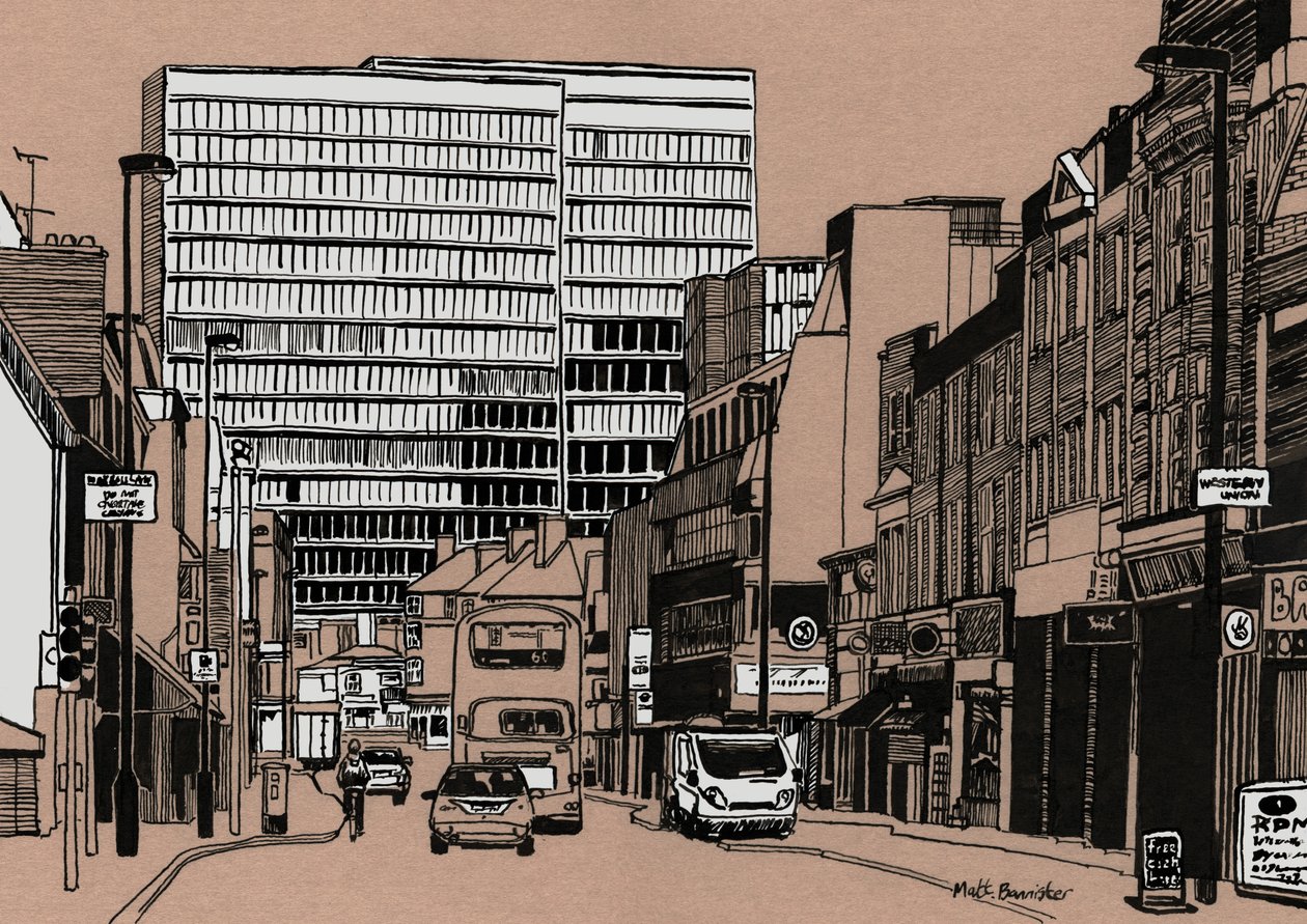 South End - Croydon, 2016 (akryylitussi laudalle) tekijältä Matt Bannister
