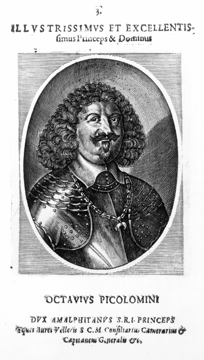 Prinssi Octavio Piccolomini, Amalfin herttua, vuoden 1649 muotokuvan mukaan. tekijältä Mattaus the Younger Merian