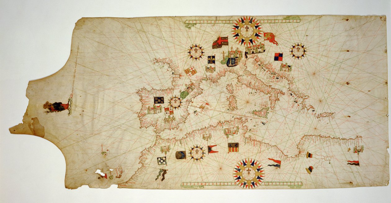 Keski-Välimeren miniatyyri merikartta, 1560 (pergamentti) tekijältä Matteo Prunes