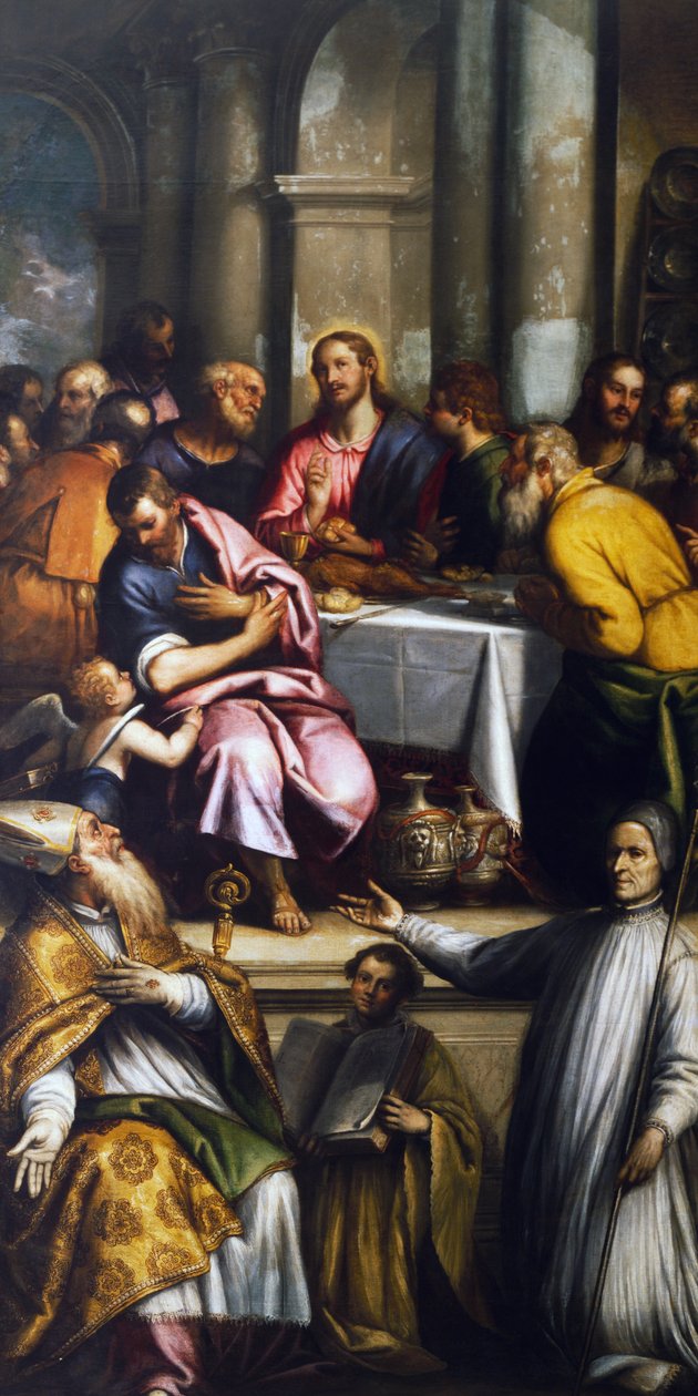 Viimeinen ehtoollinen Saint Apollinariksen ja Pyhän Lorenzo Giustinianin kanssa, 1600-luvun alku 1600-luvulla (öljy kankaalle) tekijältä Matteo Ingoli