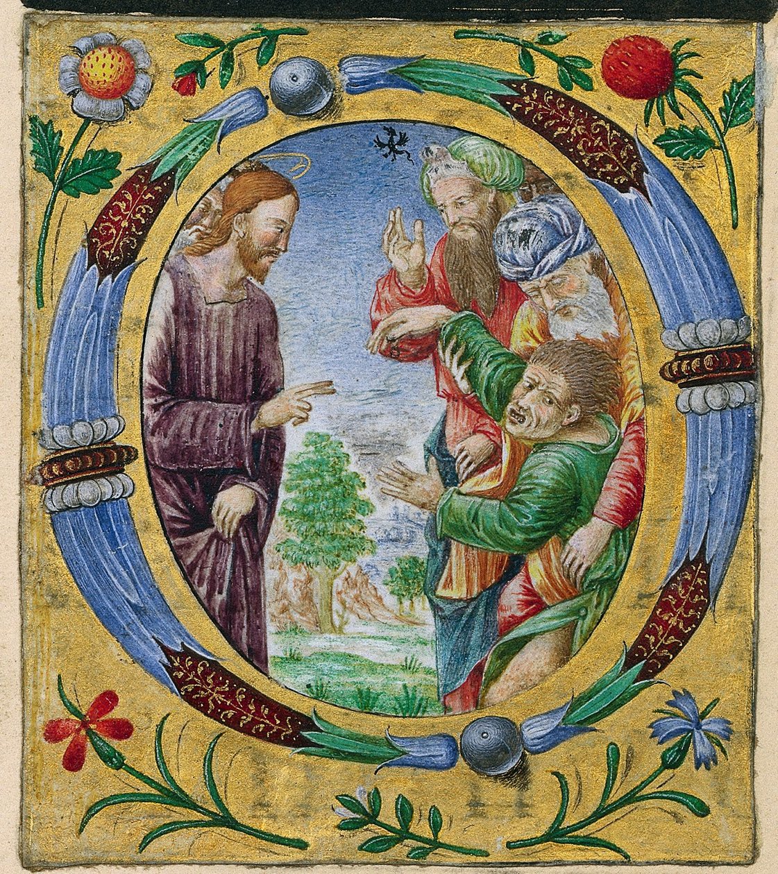 Leikkaa messukirjasta: Alkuperäinen O Kristuksen kanssa suorittamassa manausta, n. 1520. tekijältä Matteo da Milano