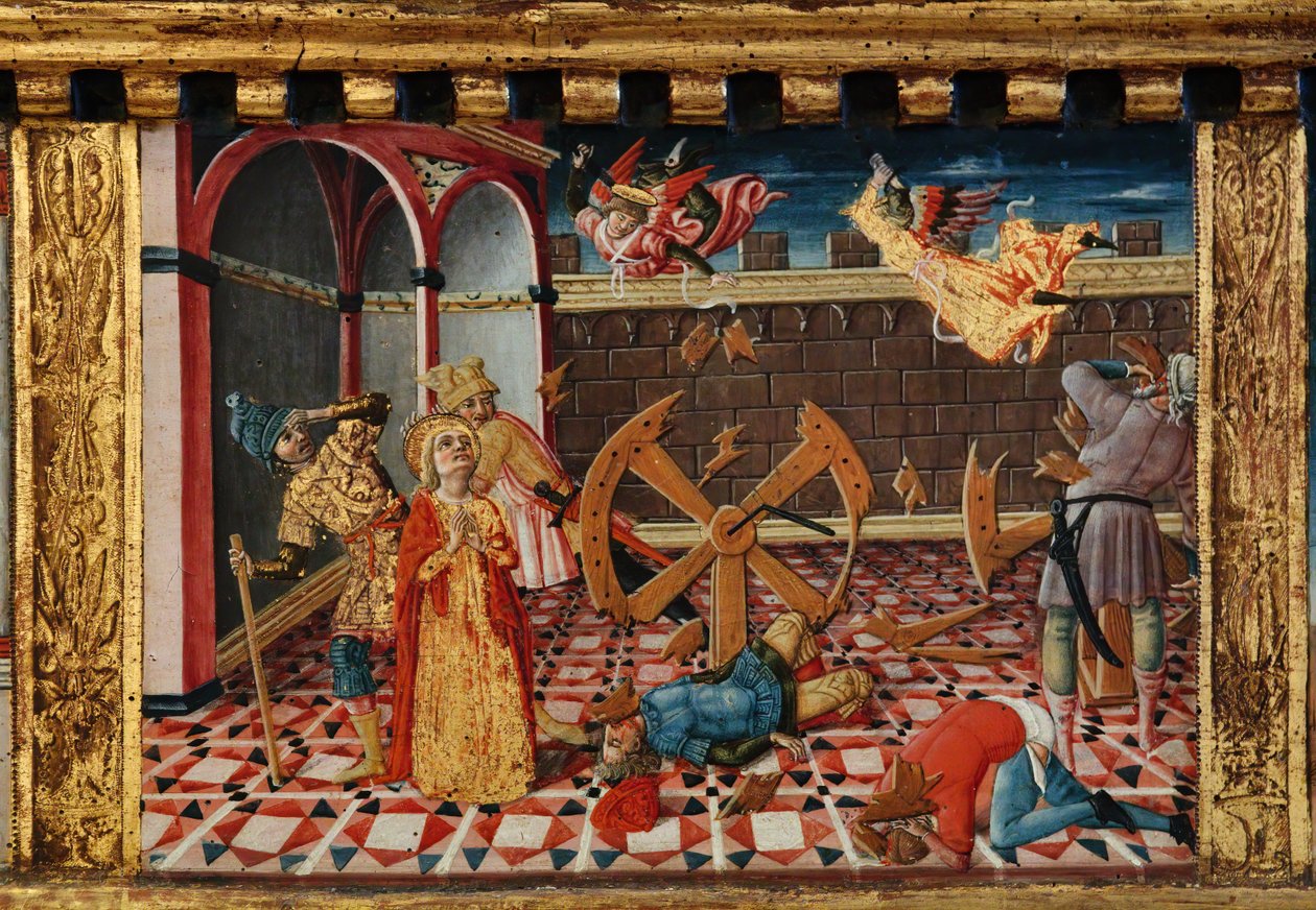 Madonna ja lapsi sekä pyhimykset Jaakob, Augustinus, Bernardiini ja Margareta, 1300-luvun ensimmäiset vuosikymmenet (tempera paneelille). tekijältä Matteo di (c.1430 95) Giovanni