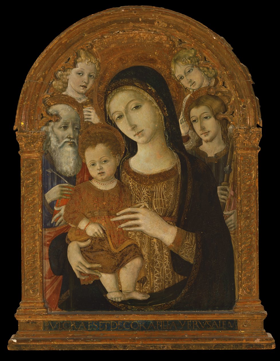 Neitsyt ja lapsi evankelista Johannes pyhien, Jaakobin ja kahden enkelin välillä, n. 1480-1490 (tempera ja öljy paneelissa) tekijältä Matteo di (c.1430 95) Giovanni