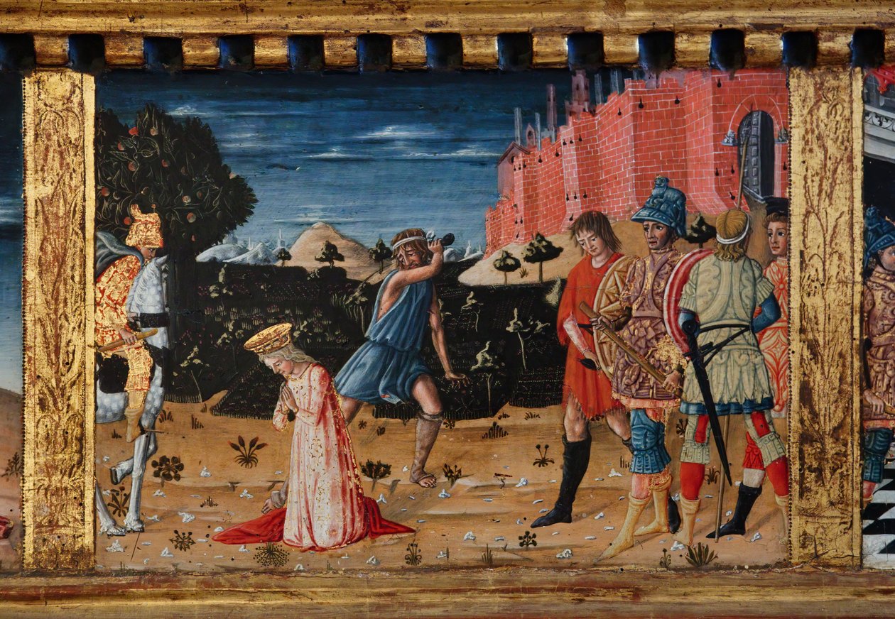 Madonna ja lapsi sekä pyhimykset Jaakob, Augustinus, Bernardiini ja Margareta, 1300-luvun ensimmäiset vuosikymmenet (tempera paneelille). tekijältä Matteo di (c.1430 95) Giovanni