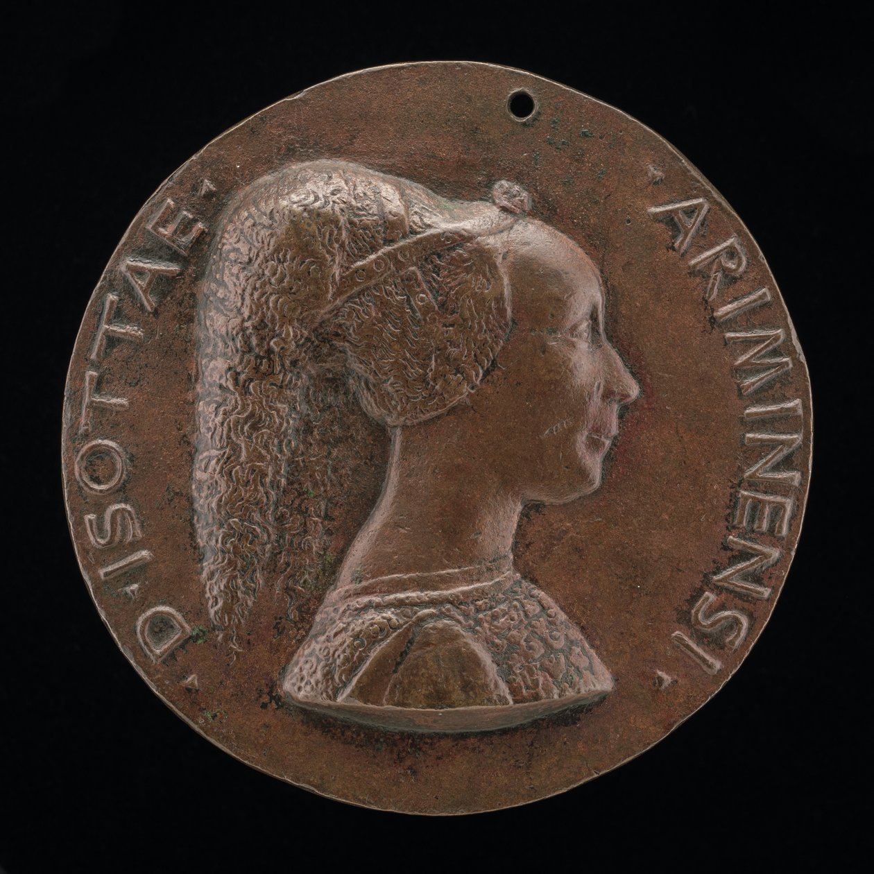 Isotta degli Atti, 14321433-1474, emäntä 1446, sitten vaimo 1453 jälkeen, Sigismondo Malatesta [obv tekijältä Matteo di Andrea de Pasti