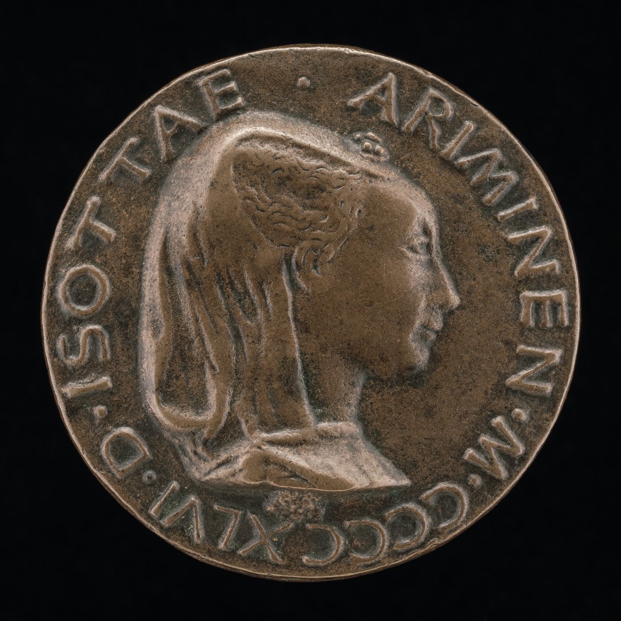 Isotta degli Atti, 14321433-1474, rakastajatar 1446, sitten vaimo 1453 jälkeen, Sigismondo Malatesta [obv tekijältä Matteo di Andrea de Pasti