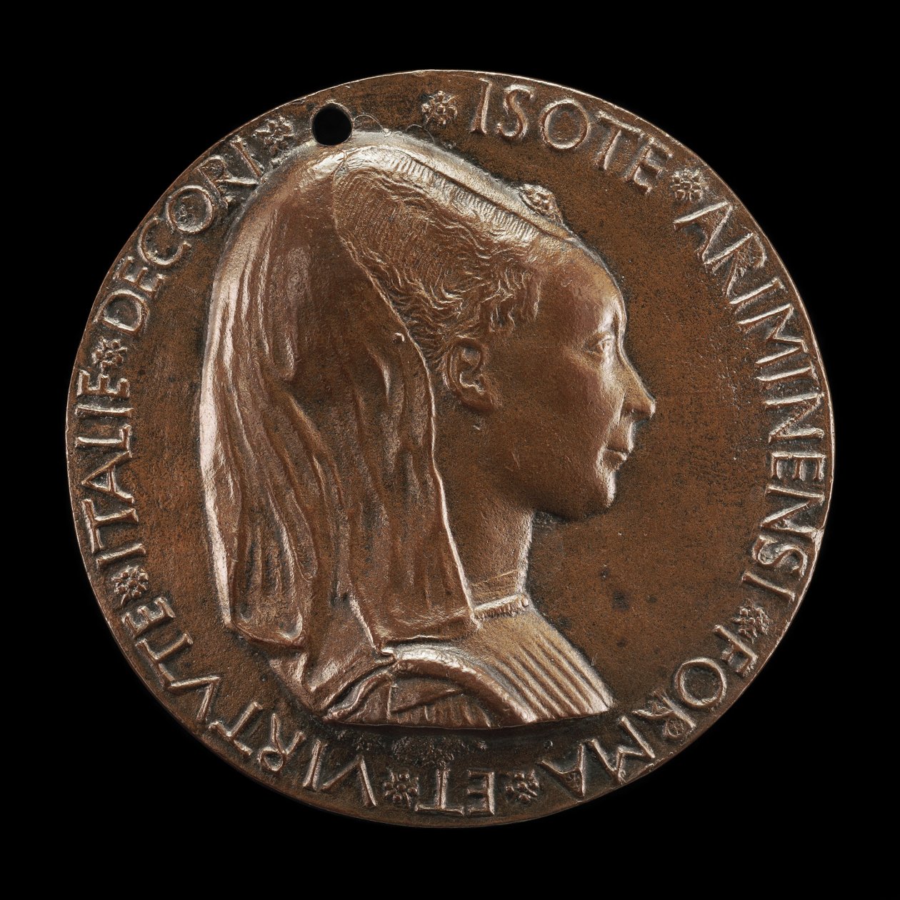 Isotta degli Atti, 14321433-1474, emäntä 1446, sitten vaimo 1453 jälkeen, Sigismondo Malatesta [obv tekijältä Matteo di Andrea de Pasti