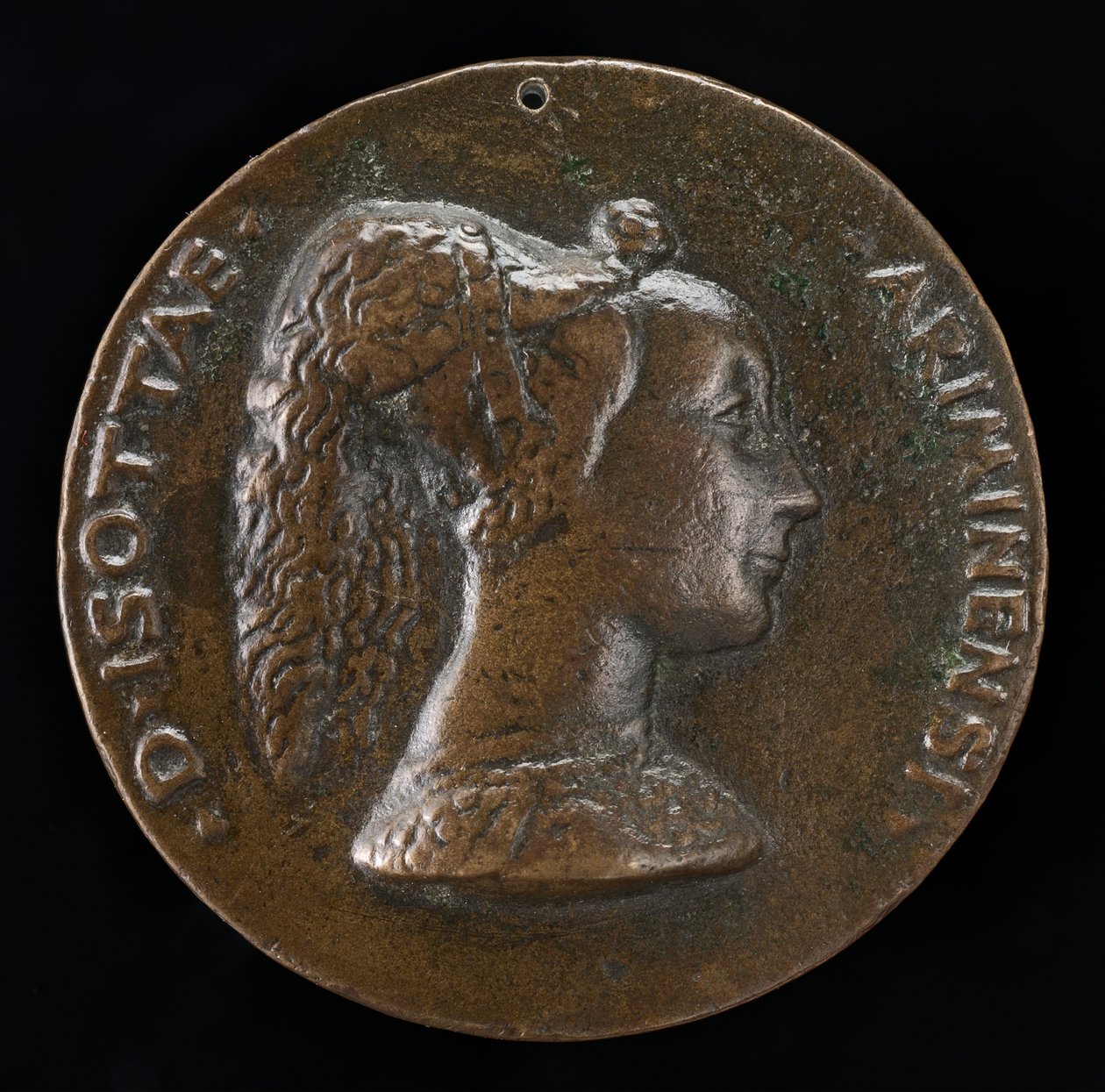 Isotta degli Atti, 14321433-1474, emäntä 1446, sitten vaimo 1453 jälkeen, Sigismondo Malatesta [obv tekijältä Matteo di Andrea de Pasti