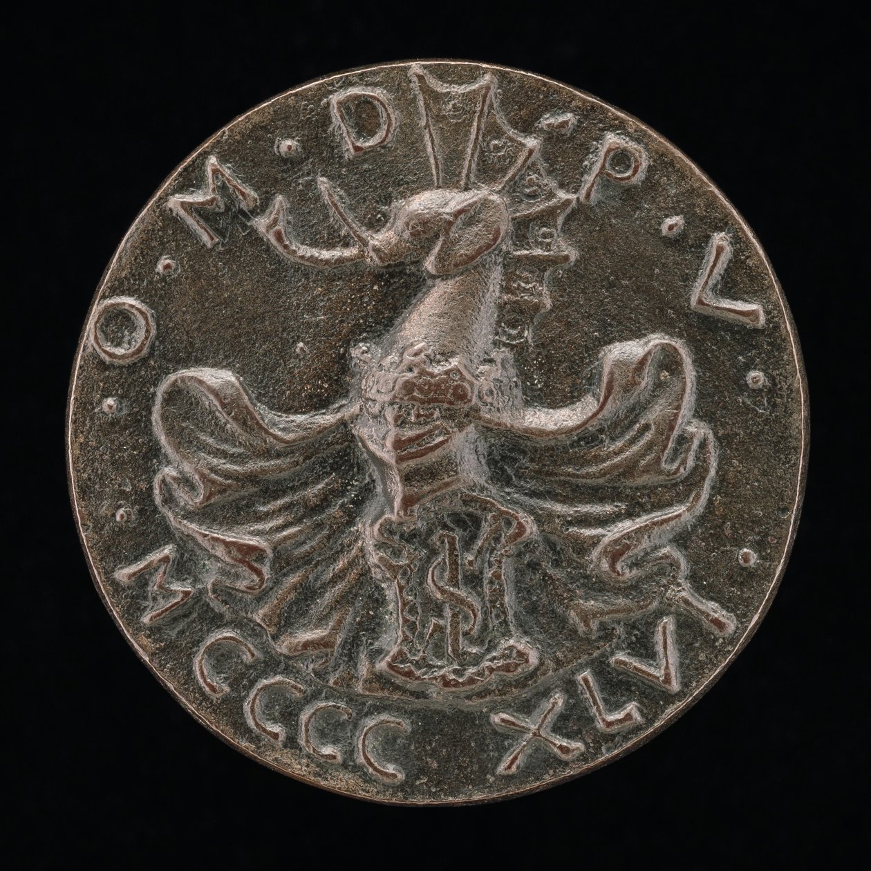 Kilpi, kypärä, elefanttiharja ja vaippa [käänteinen], 1446. tekijältä Matteo di Andrea de Pasti