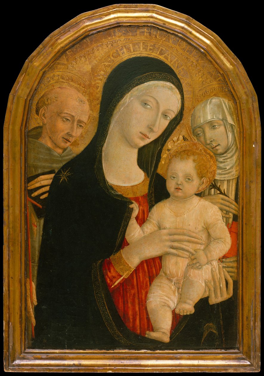 Madonna ja lapsi pyhien Franciscuksen ja Katariinan kanssa Sienasta, noin 1476-80. tekijältä Matteo di Giovanni