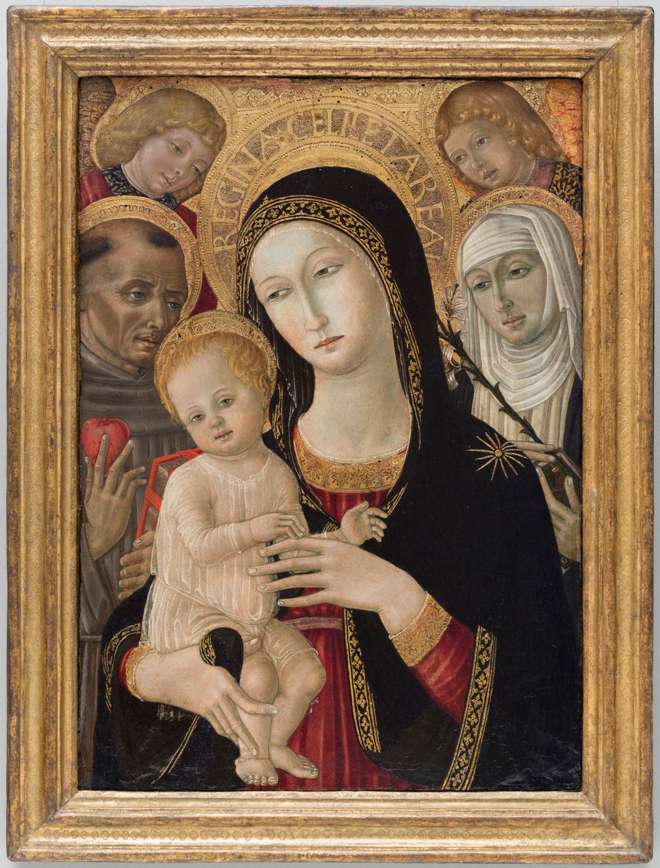 Madonna ja lapsi sekä Sienan pyhä Katariina, Padovan pyhä Antonius ja enkelit tekijältä Matteo di Giovanni