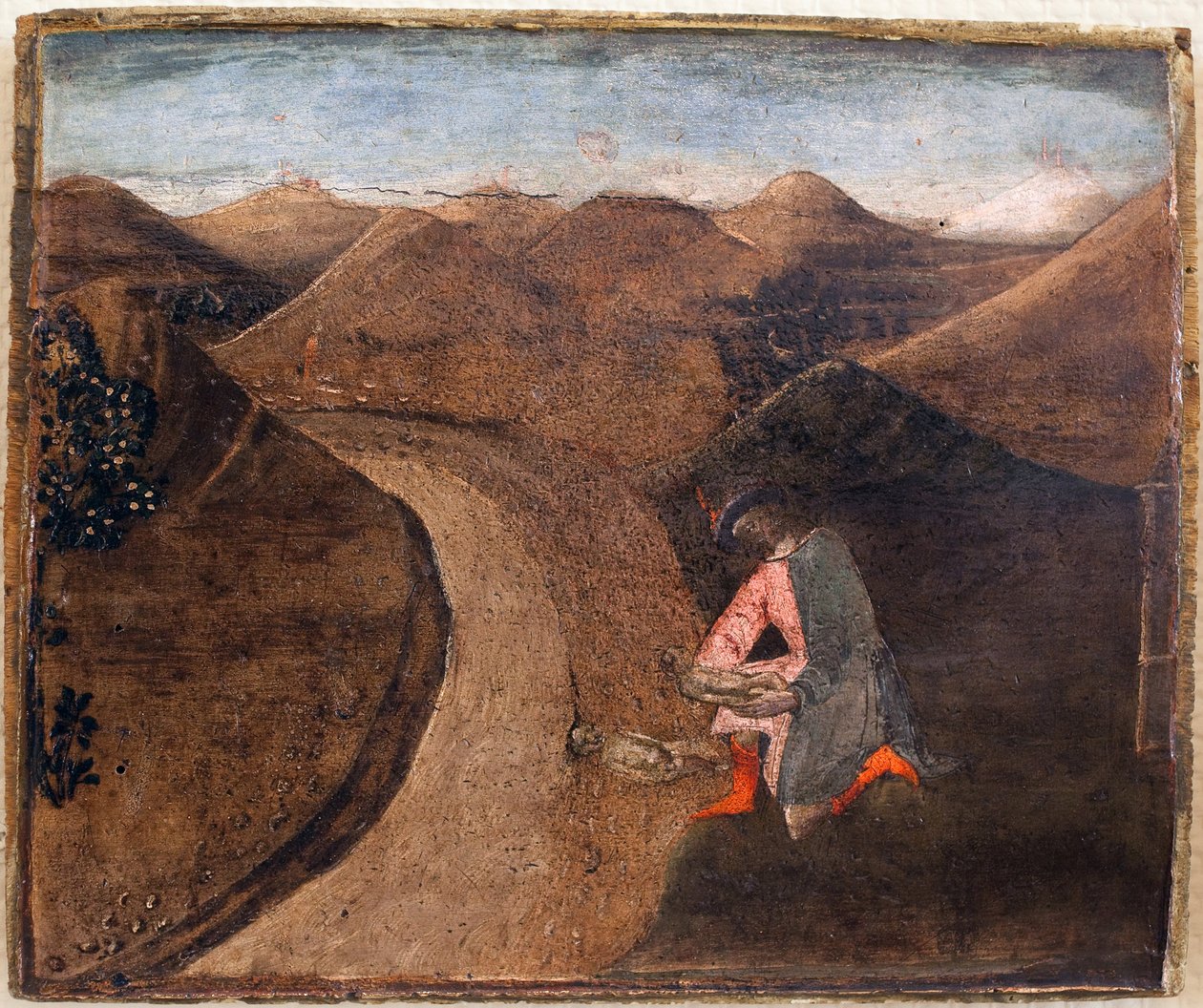 Legenda Romuluksesta ja Remuksesta: Amulius laskee kaksoset Tiberille. Matteo di Giovannin (1430-1495) maalaus, painettu puulle, 28,5 x 34 cm. Italialaista taidetta 1400-luvulla. Libournen taidemuseo. tekijältä Matteo di Giovanni di Bartolo