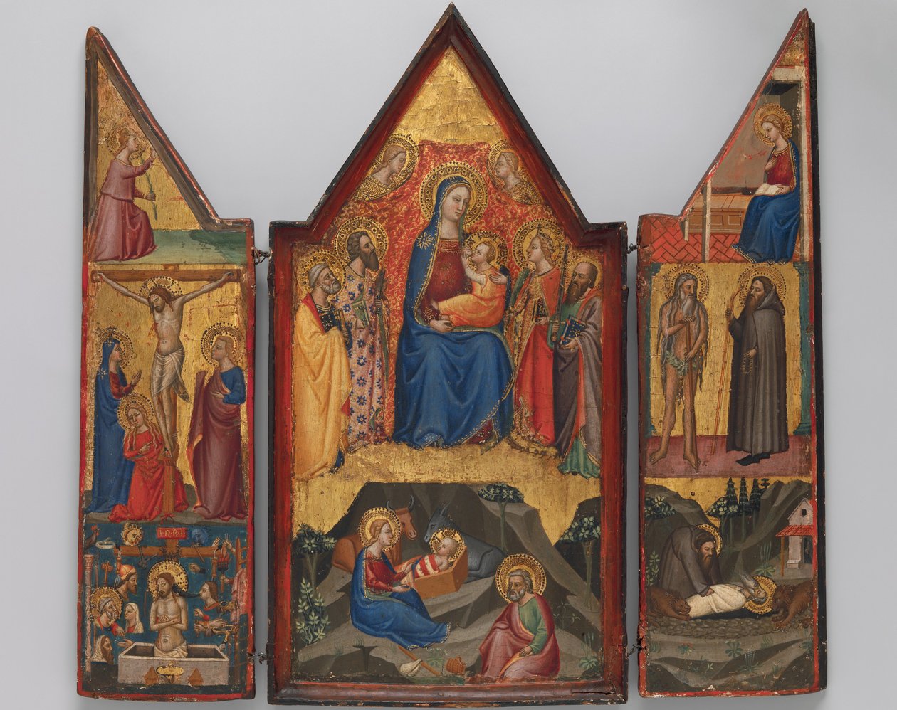 Madonna ja lapsi valtaistuivat pyhien kanssa... , ja syntymän alla..., n. 1380-90. tekijältä Matteo di Pacino