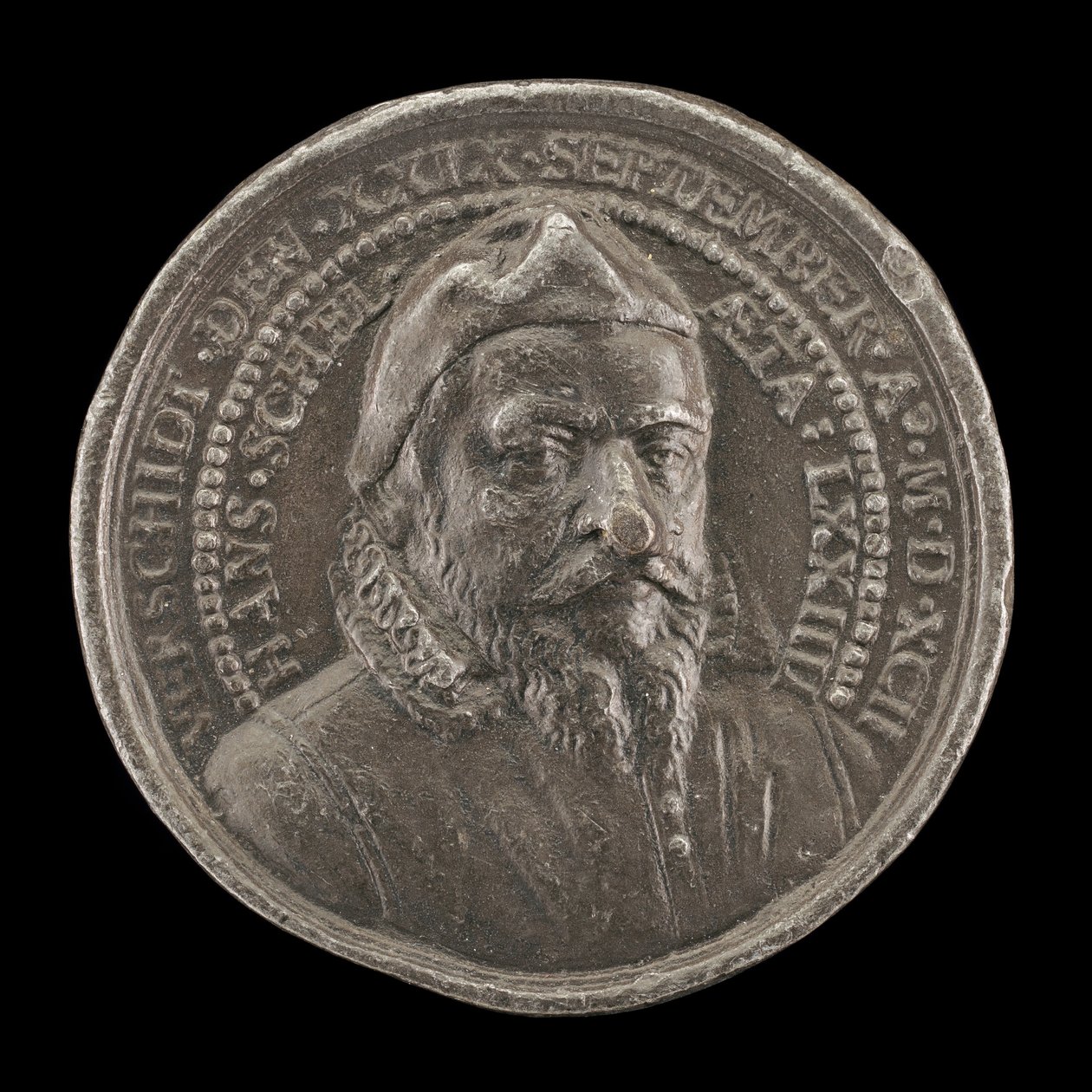 Hans Schel, 1518-1592, Nürnbergin patriisilainen [kääntöpuoli], 1592. tekijältä Matthäus Carl