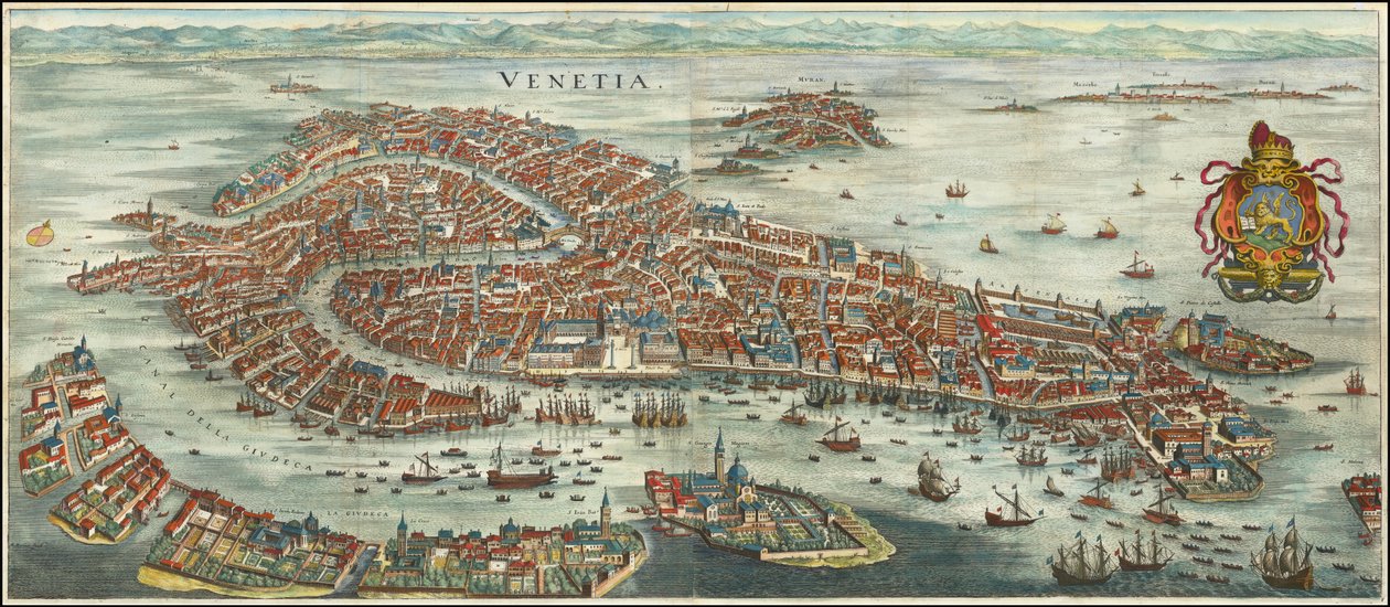 Matthäus Merianin vuonna 1636 tekemä lintuperspektiivikuva Venetsiasta. tekijältä Matthaus Merian