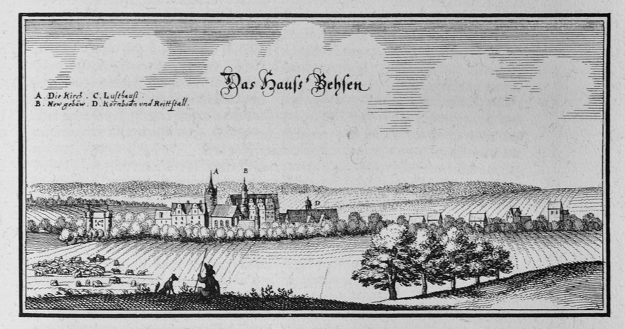 Beesen (1820 yhdistyminen Laublingenin kanssa Beesenlaublingeniksi, nykyään osa Könnernin kaupunkia, Sachsen-Anhalt, Saksa). tekijältä Matthaus Merian
