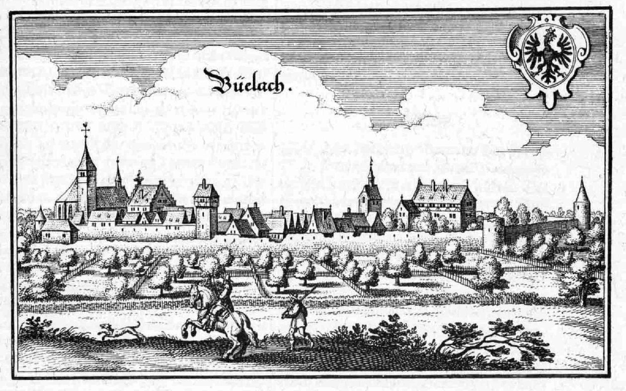 Büelach - ote teoksesta Topographia Sueviae (Schwaben). tekijältä Matthaus Merian