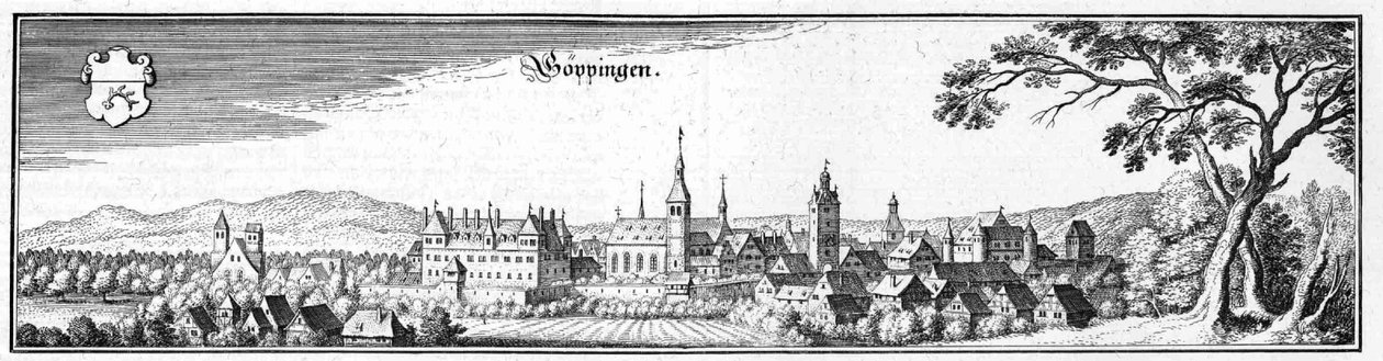 Göppingen - ote Topographia Sueviae -teoksesta (Swabia) tekijältä Matthaus Merian
