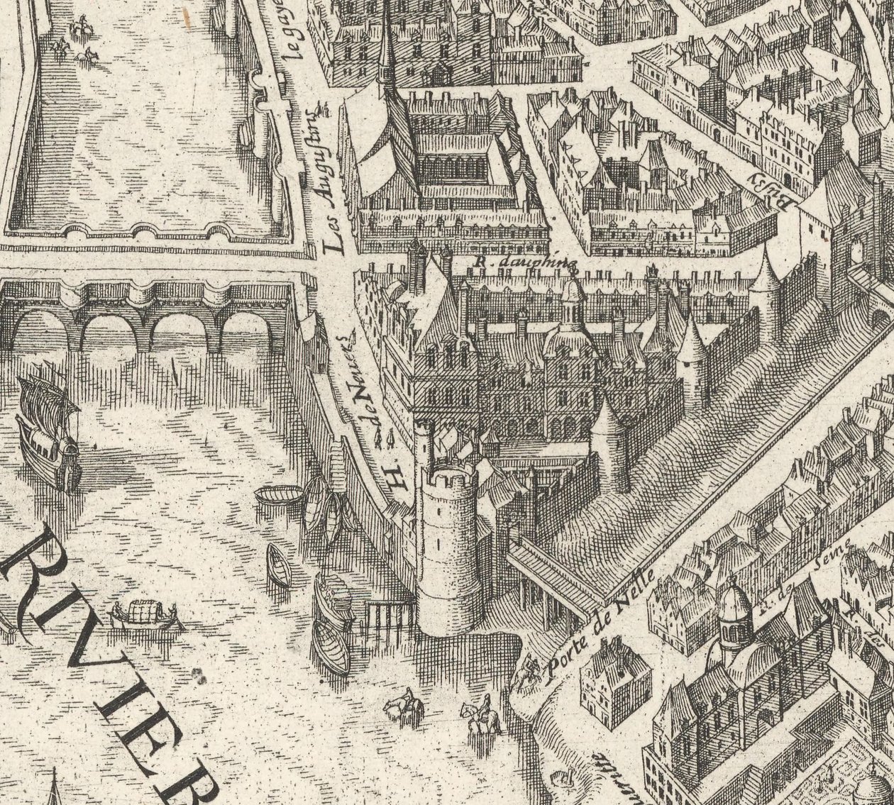 Hôtel de Nevers vuoden 1615 Merianin Pariisin suunnitelmassa - David Rumsey tekijältä Matthaus Merian