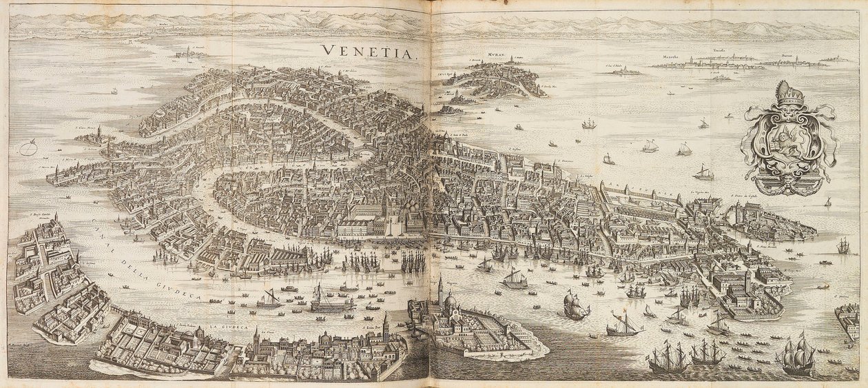 Panoraama Venetsiaan. Johann Ludwig Gottfriedin Newe Archontologia cosmicasta, 1646. tekijältä Matthaus the Elder Merian