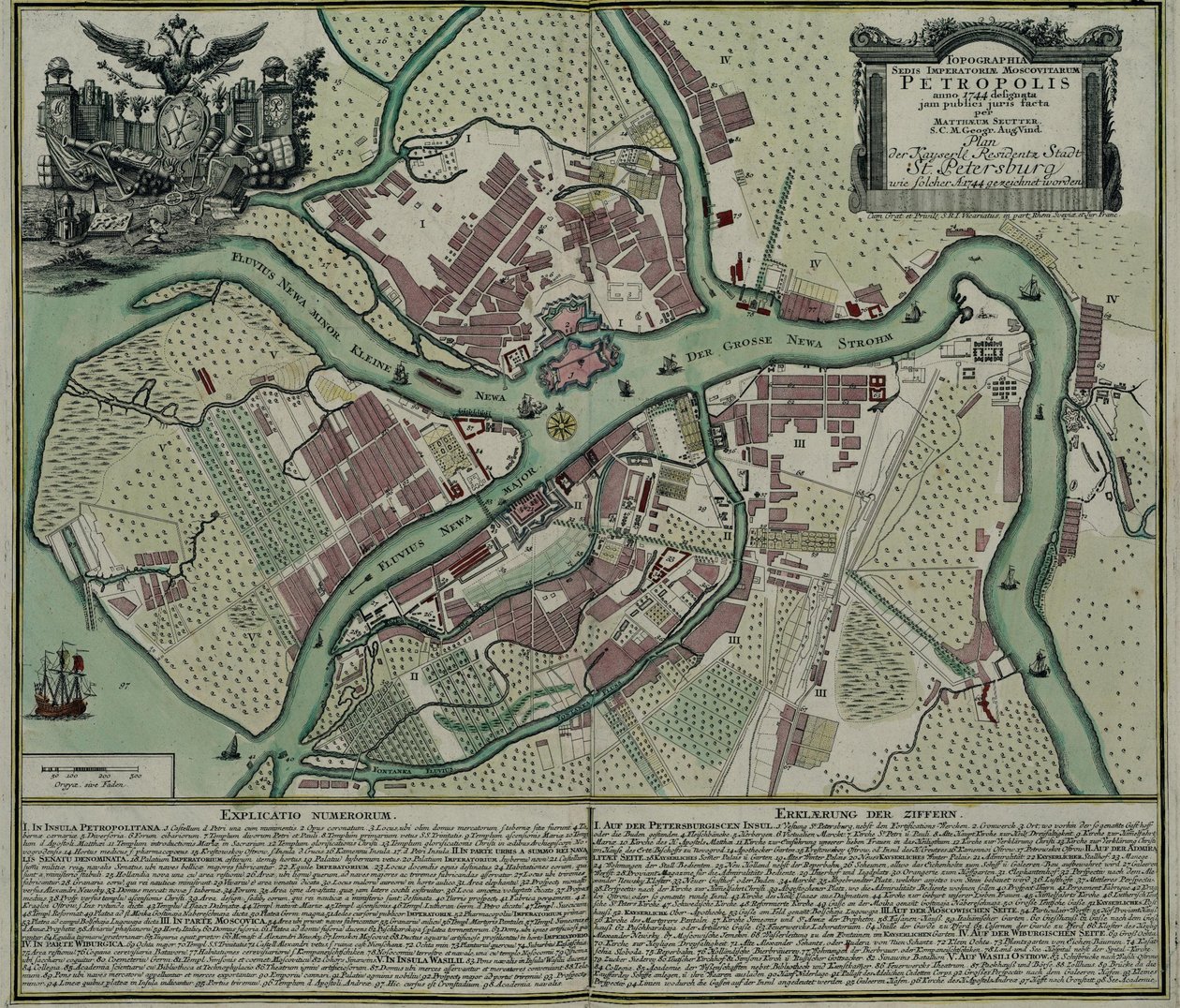 Pietarin kartta, 1744 tekijältä Matthaeus Seutter