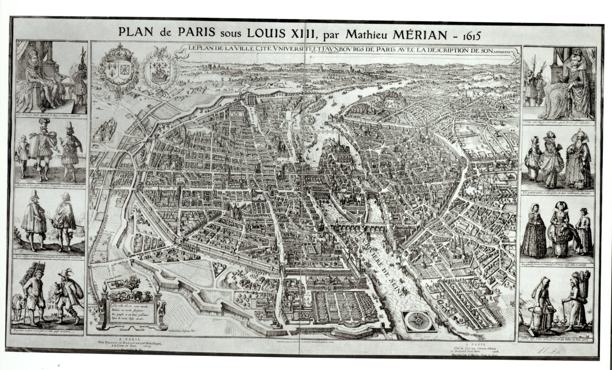 Pariisin lintuperspektiivisuunnitelma, 1615 tekijältä Matthaus the Elder Merian