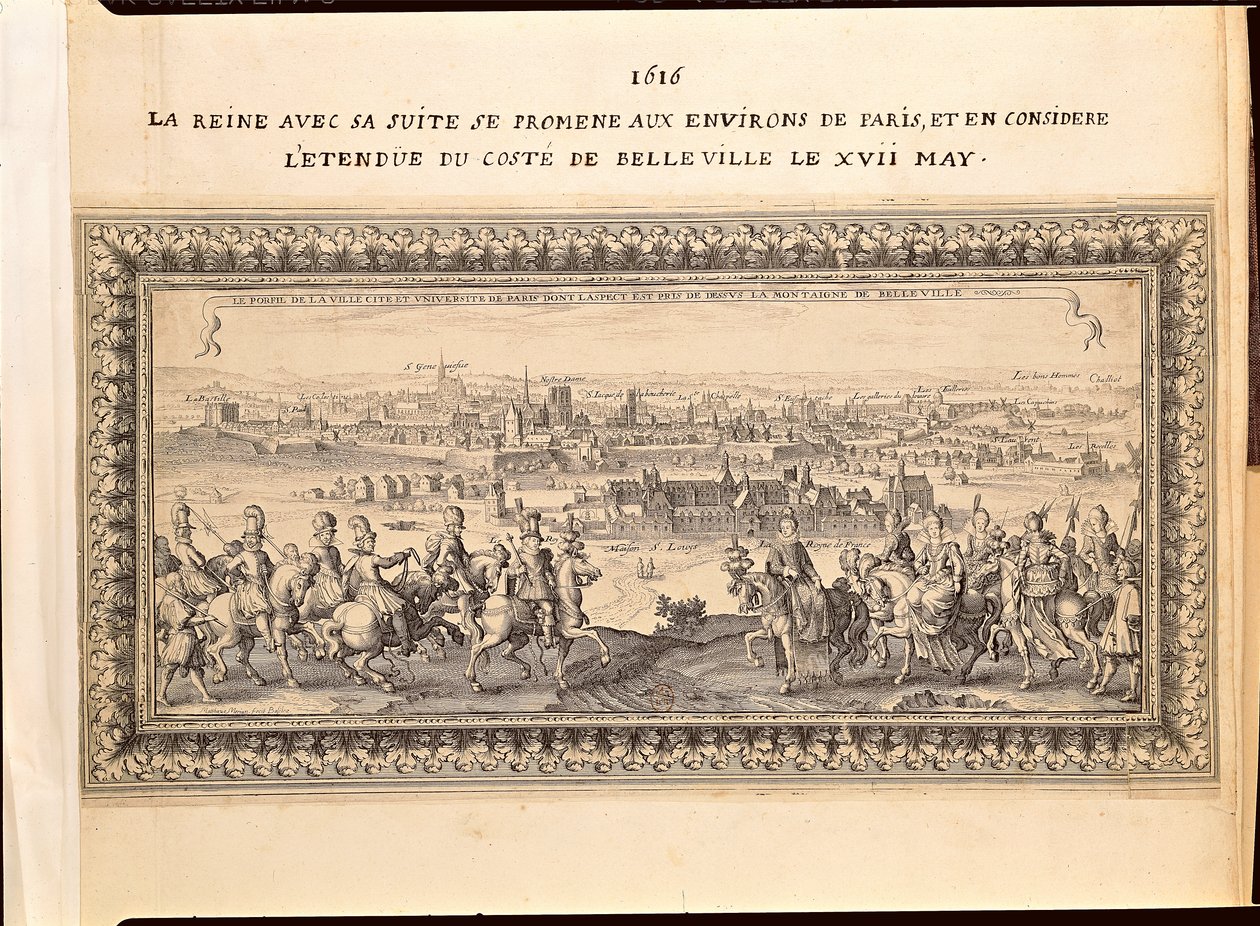 Kuningatar seurueineen Pariisin laitamilla, 17. toukokuuta 1616 tekijältä Matthaus the Elder Merian