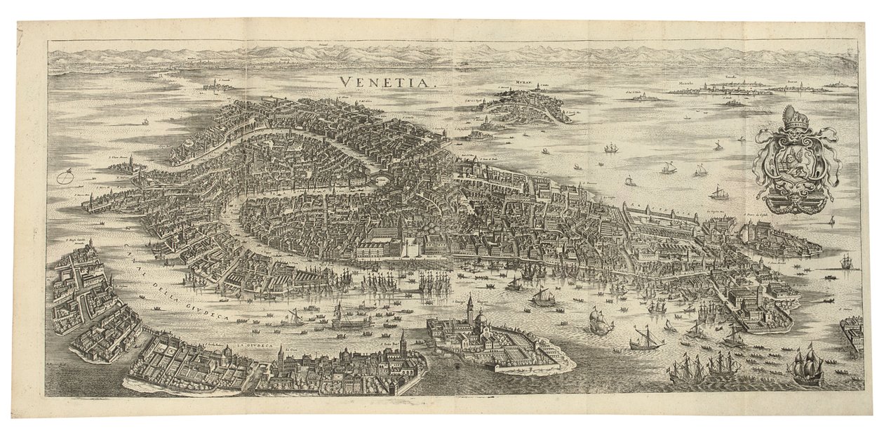 Venetsian taittuva panoraama, 1688, painettu n. 1700 tekijältä Matthaus Merian