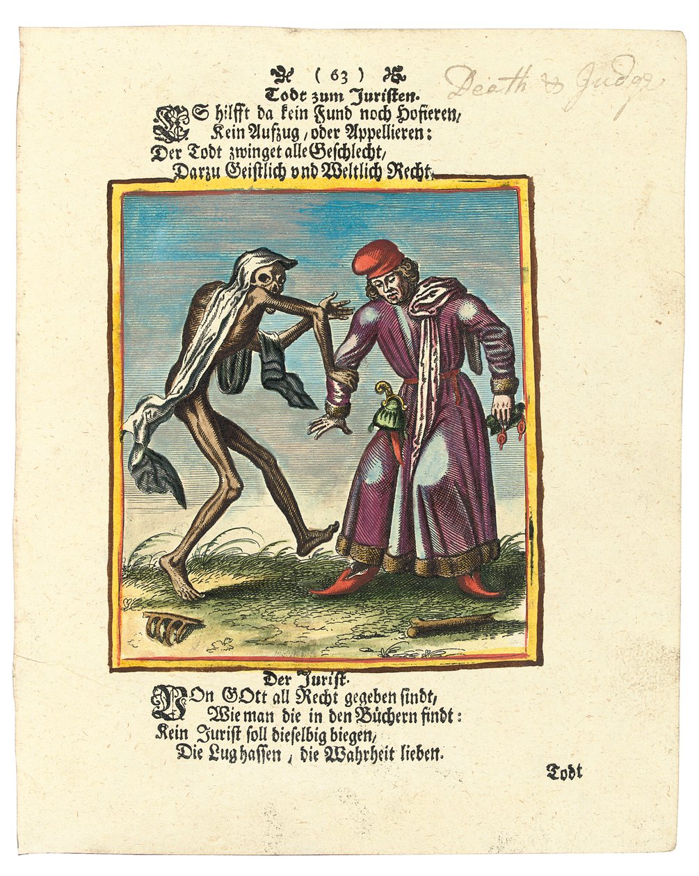 Kuolema ja lakimies, n. 1700-1725 (käsinvärinen kaiverrus) tekijältä Matthaus the Elder Merian