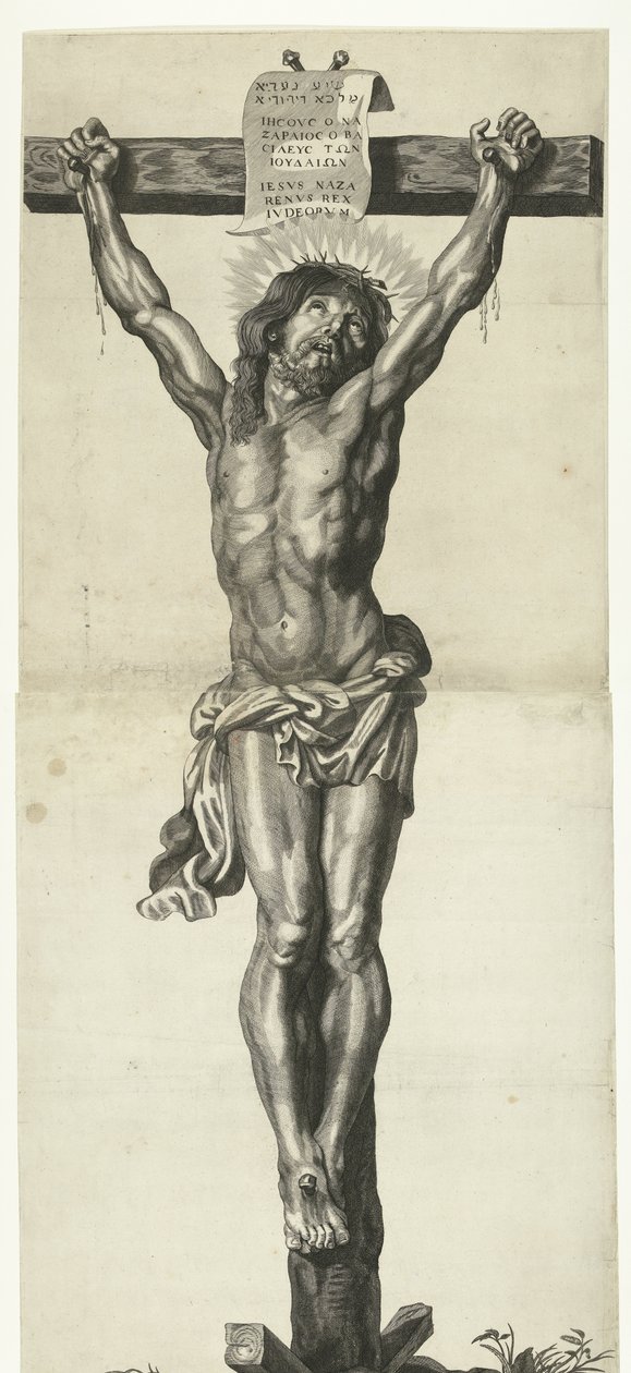 Kristus ristillä Sarjat Ecce Homo, Kristus ristiinnaulittu, Neitsyt Maria ja Johannes Evankelista tekijältä Mattheus Borrekens