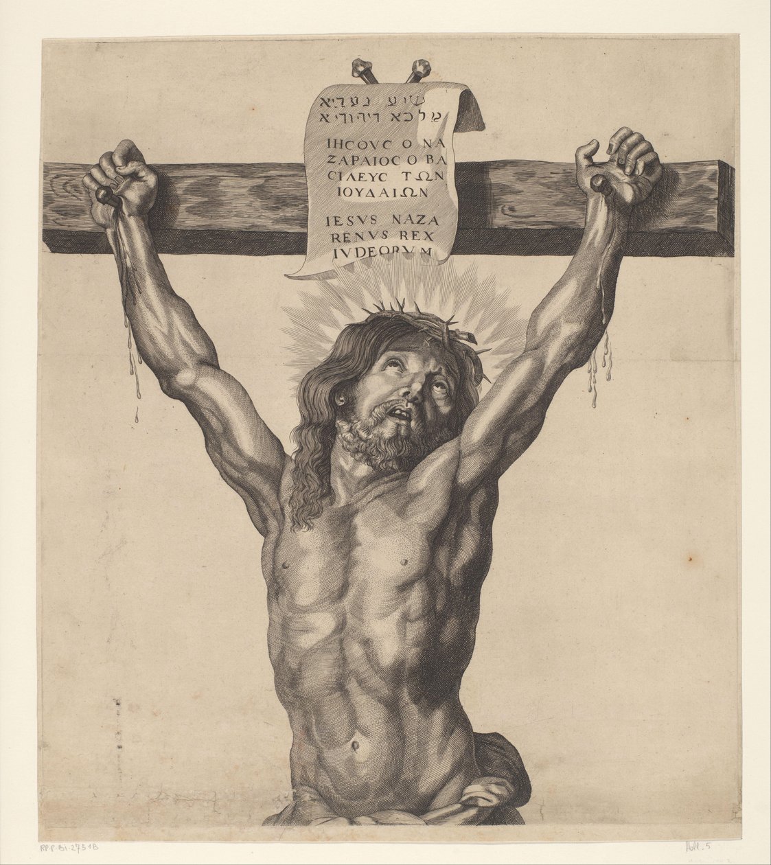 Kristus ristillä Sarjat Ecce Homo, Kristus ristiinnaulittu, Neitsyt Maria ja Johannes Evankelista (sarjan nimi) tekijältä Mattheus Borrekens