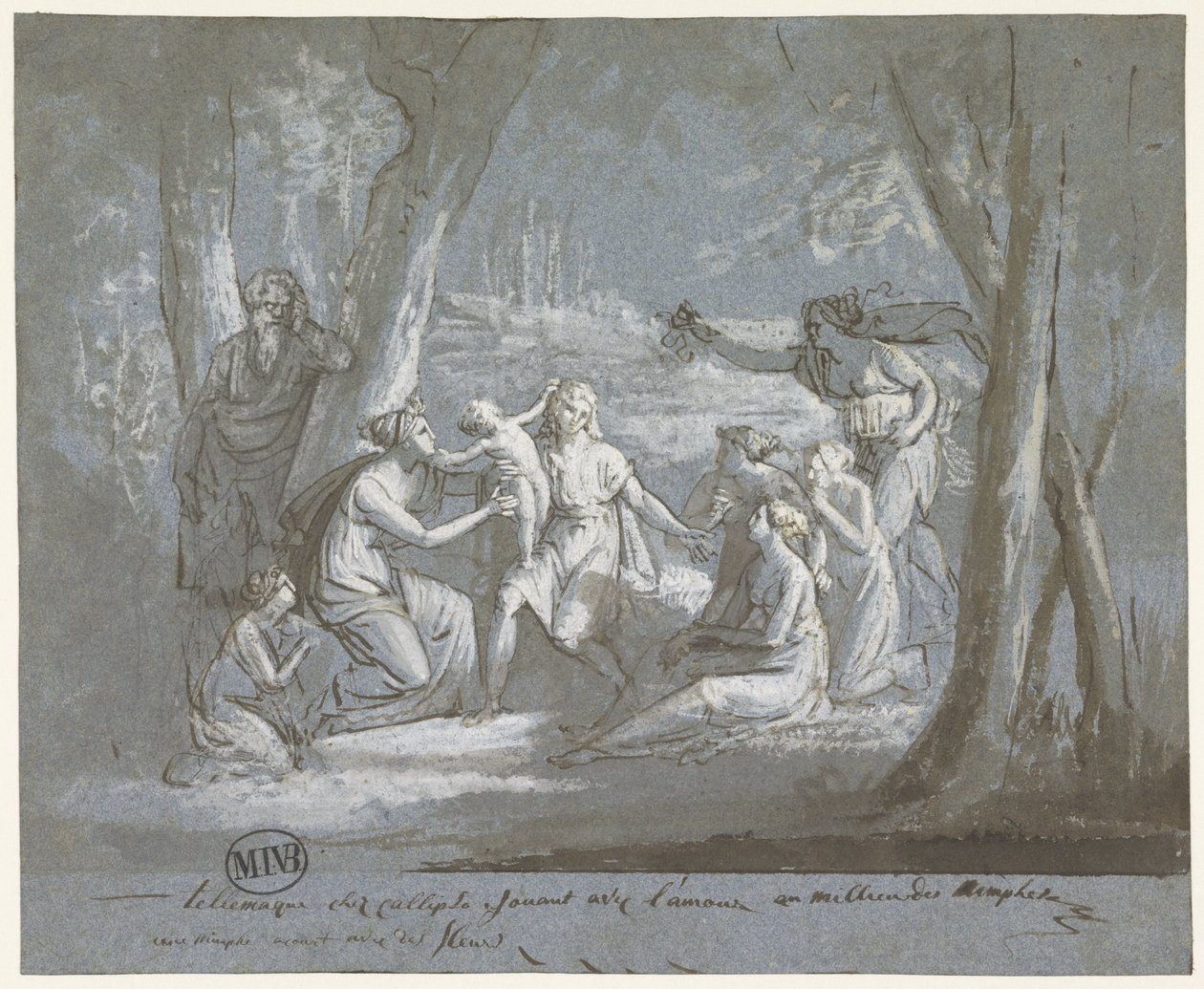 Telemachus ja Calypso leikkivät Amorin kanssa tekijältä Mattheus Ignatius van Bree
