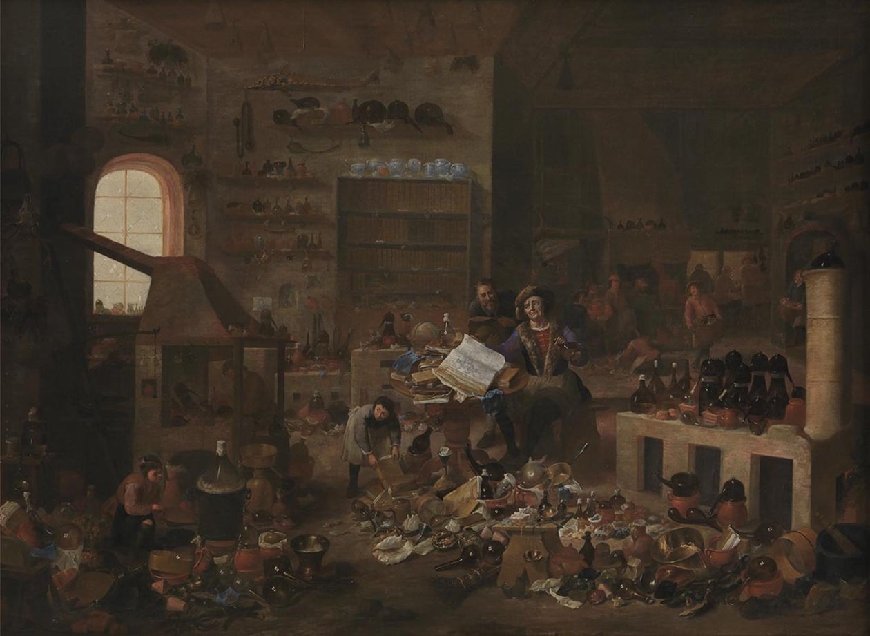 Alkemisti laboratoriossaan tekijältä Mattheus van Helmont