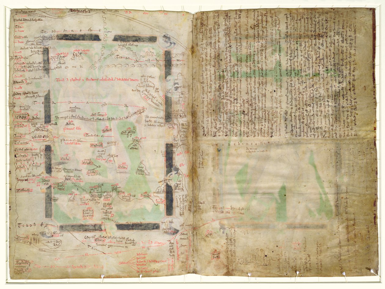 MS CCC 2* f.2v Palestiinan kartta (pergamentti) tekijältä Matthew Paris