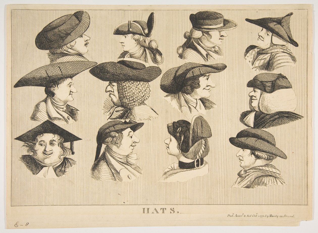 Hatut, 1. lokakuuta 1773. tekijältä Matthew Darly