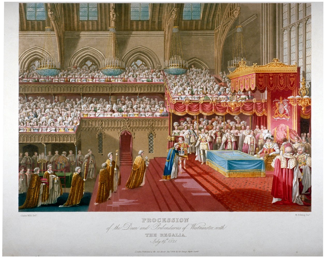 Kuningas Yrjö IV:n kruunaus, Westminster Hall, Lontoo, 1821 1824. tekijältä Matthew Dubourg