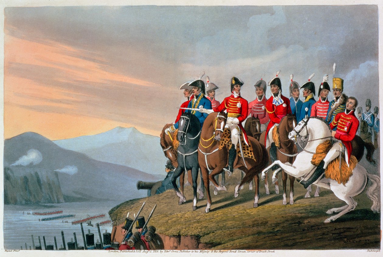 "Wellingtonin herttua ja hänen esikuntansa ylittämässä Bidassoaa ja saapumassa Ranskaan", 1813 1816 tekijältä Matthew Dubourg