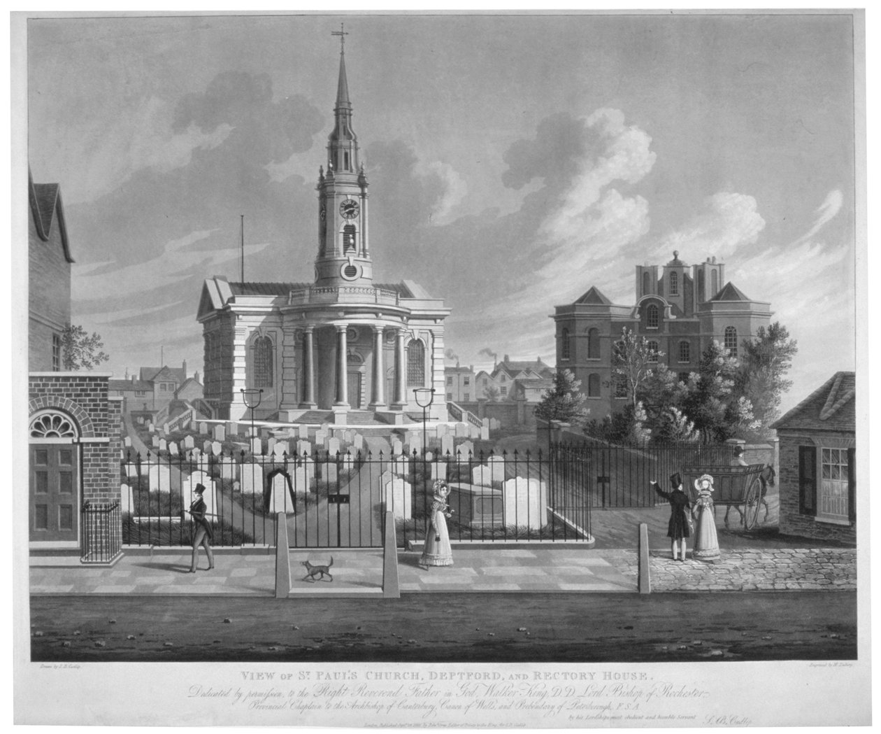 Näkymä St Paulin kirkolle, Deptford, Lontoo, 1822. tekijältä Matthew Dubourg