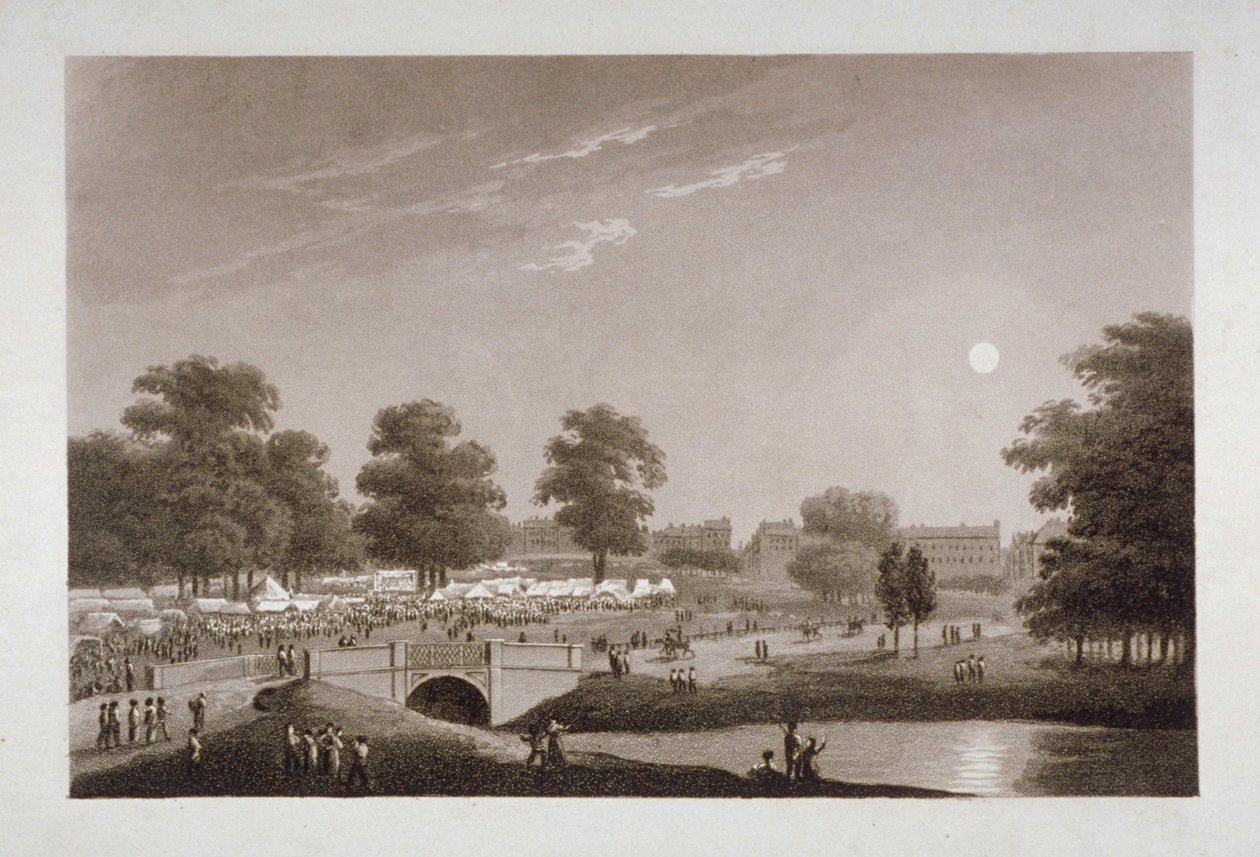 Näkymä Serpentinelle ja Hyde Parkille, Lontoo, 1814. tekijältä Matthew Dubourg