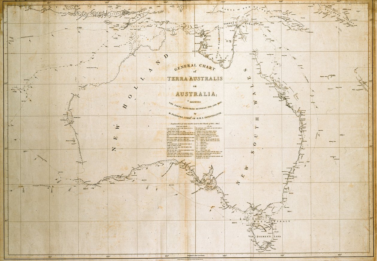 Terra Australiksen (Australia) kartta (painettu) tekijältä Matthew Flinders