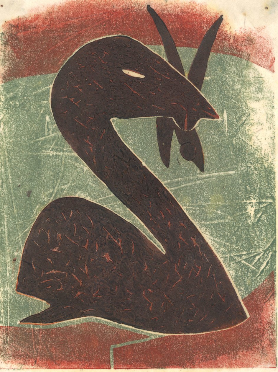 Joutsen, 2013 (linoleikkaus) tekijältä Matthew Hilton