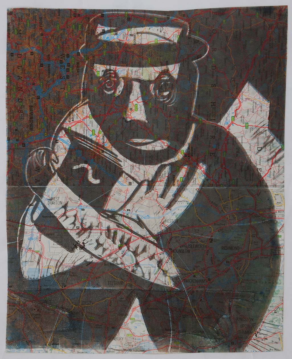 lähdössä Englannista, 2006 (linoleikkaus kartalle) tekijältä Matthew Hilton
