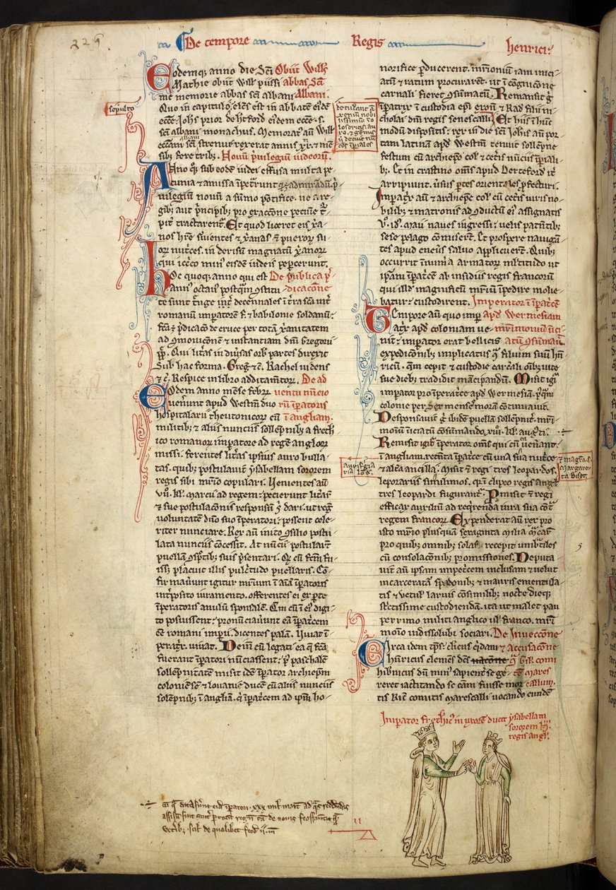 Frederick II:n ja Isabellan Englannin avioliitto, Royal 14 C VII, f.123v tekijältä Matthew Paris