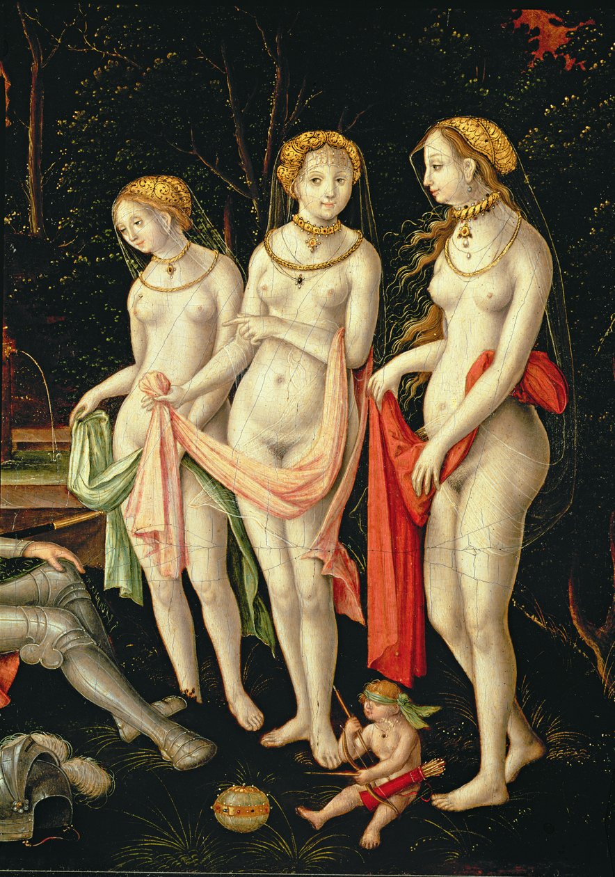 Troijan tuho ja Pariisin tuomio, Artemista, Heraa ja Aphroditea kuvaava yksityiskohta, 1540 tekijältä Matthias Gerung or Gerou